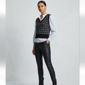 Women's Topshop Monochrome Knit Vest + Faux Leather Tights - Size Small New